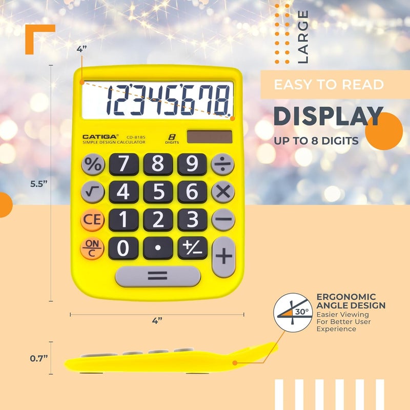 CATIGA Desktop Calculator 8 Digit with Solar Power and LCD Display, Big Buttons, for Home, Office, School, Class and Business, 4 Function Small Basic Calculators for Desk, CD-8185 - Image 4